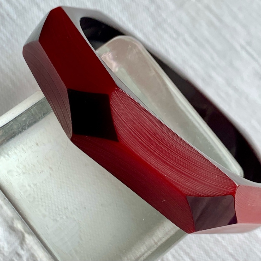 Vintage Bakelite Bracelet Overdyed Black Cut To Strawberry